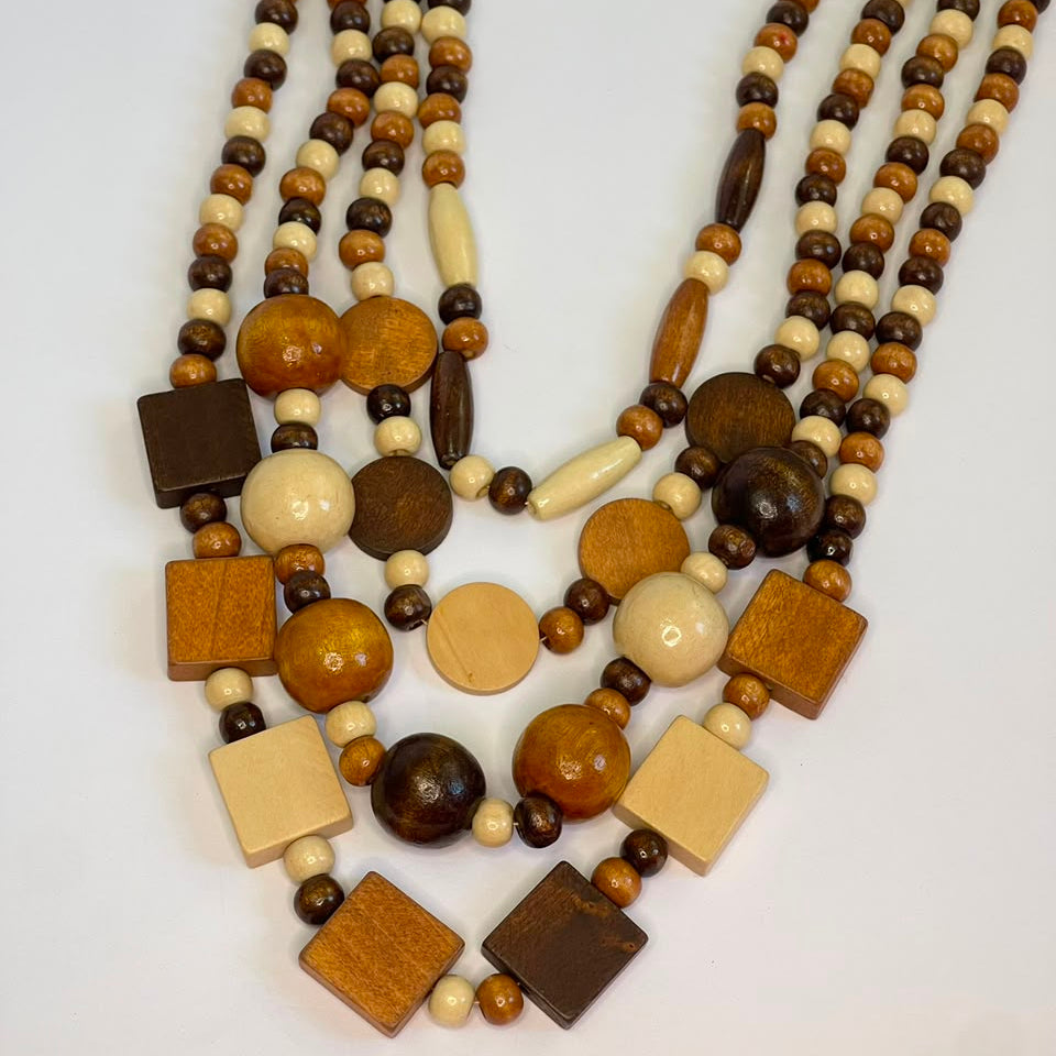 Geometric Wood Statement Necklace