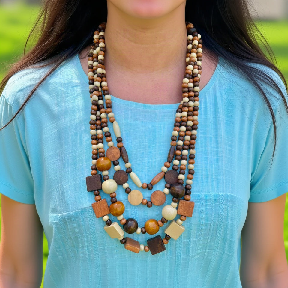 Geometric Wood Statement Necklace