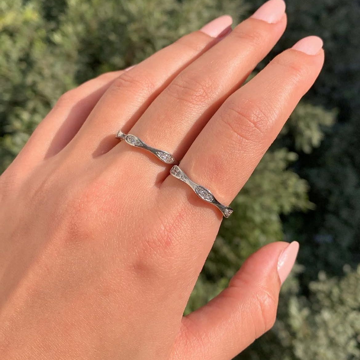 Silver Wave Crystal Ring