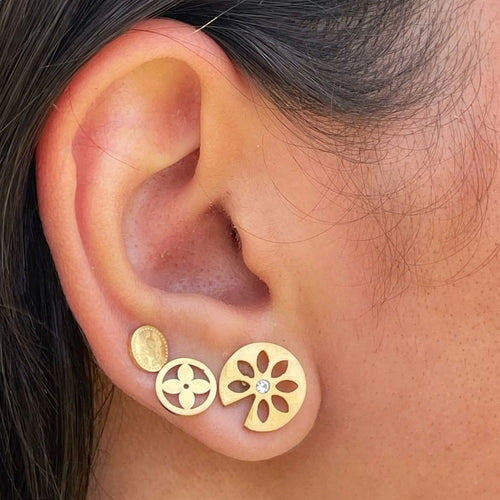 Gold Charm Trio Stud Earrings